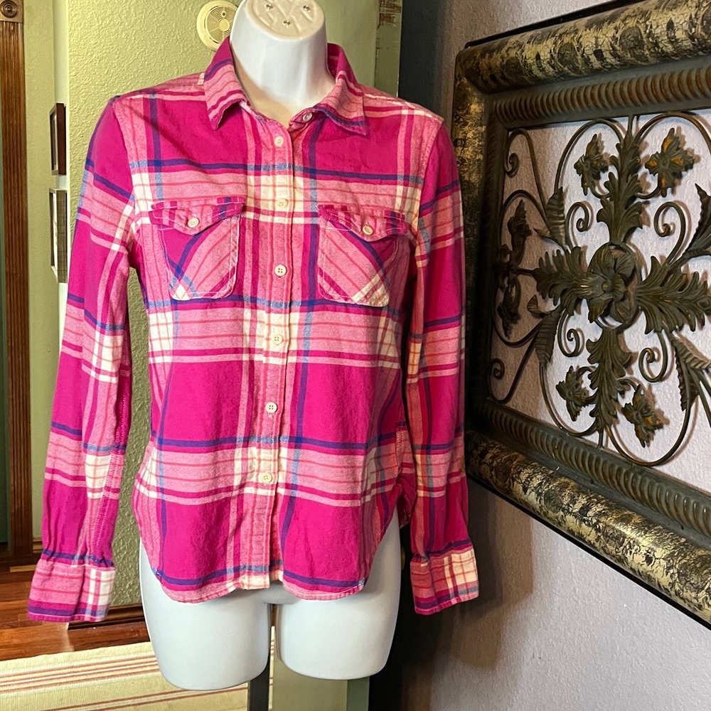 American Eagle Favorite Fit Pink Plaid Flannel Shirt-button/collared Sz SP💚